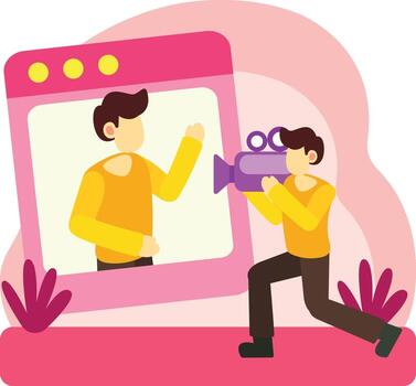 Man recording content with camera for online platform illustration vector