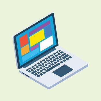 Design element Isometric laptop illustration with colorful screen, simple modern design with minimalist flat look. vector