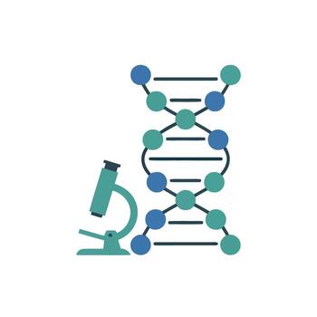 DNA structure with microscope icon for science research and laboratory analysis on white background vector