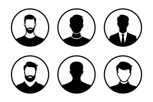 conjunto de seis anónimo usuario íconos en sencillo negro y blanco estilo vector