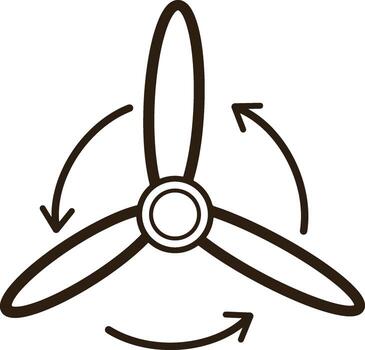 A propeller icon with an arrow pointing to a spinning propeller. vector