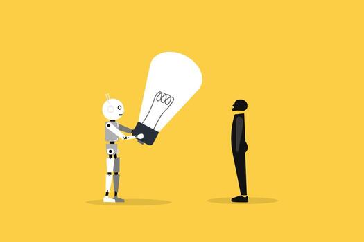 Artificial intelligence gift lightbulb to help solve problem, concept of chatbot or machine learning to answer hard question, assistance service vector