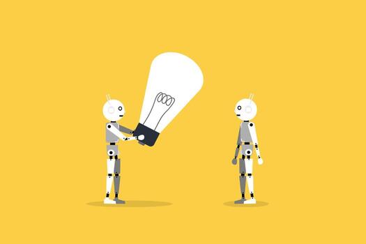 Artificial intelligence gift lightbulb to help solve problem. concept of chatbot or machine learning to answer hard question, assistance service. vector