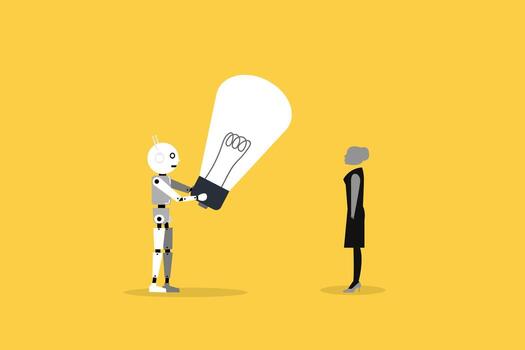 Artificial intelligence gift lightbulb to help solve problem. concept of chatbot or machine learning to answer hard question, assistance service vector