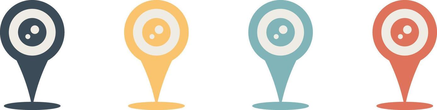 Collection of map pointer with lens like shape symbols in modern flat style for cctv location vector