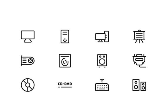 Digital Device Line Icon Set featuring sleek minimal icons for laptops desktops and tablets perfect for tech-related projects vector