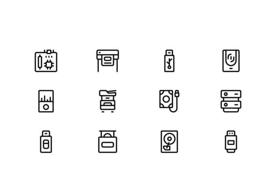 Modern Computer Line Technology Essentials Line Icons including simple elegant symbols ideal for IT networking and computing themes vector