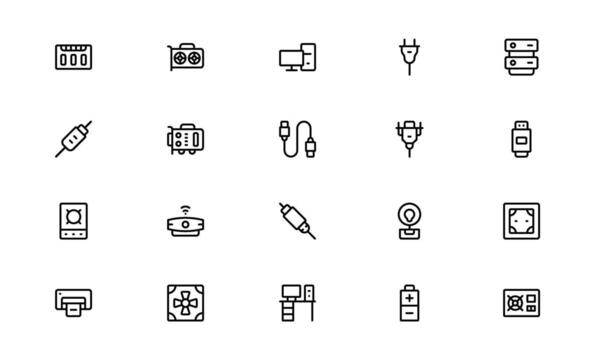 moderno puesto de trabajo icono paquete demostración mínimo gráficos representando escritorio configuraciones monitores y accesorios vector