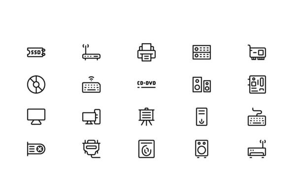 moderno computadora línea icono colección presentando minimalista tecnología gráficos, único símbolos, profesional estilo íconos para software y hardware temas, limpiar diseño vector