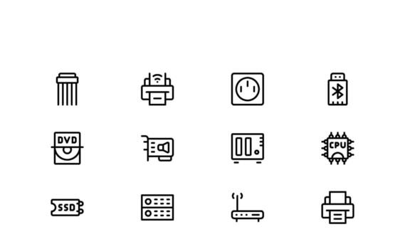 moderno computadora línea icono colección presentando minimalista tecnología gráficos, único, profesional estilo íconos para software y hardware temas, limpiar diseño vector