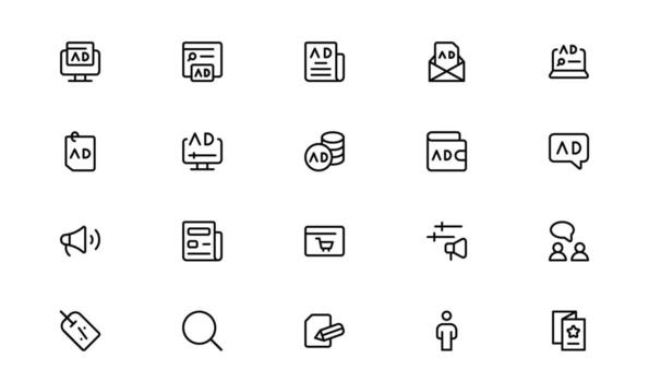 Professional Marketing Symbol Set with Minimal Clean Lines Designed for Modern Digital Platforms and Creative Branding vector