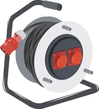 Extension cord reel with two sockets and handle for easy carrying vector