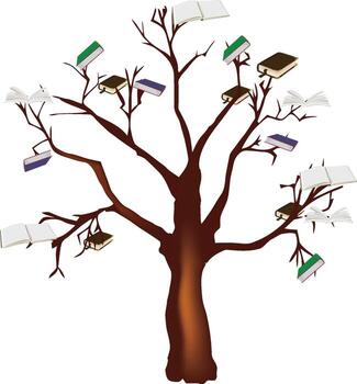 Tree of knowledge growing books on branches symbolizing learning vector