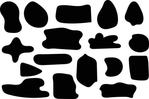 Collection of 20 Abstract Black Shapes, Irregular Organic Forms, Stylish Design Elements for Modern Projects, White Background, Bold Minimalist Mood vector
