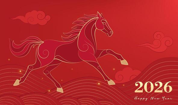 horizontal nuevo año ilustración con lineal chino modelo antecedentes para el año de el caballo vector
