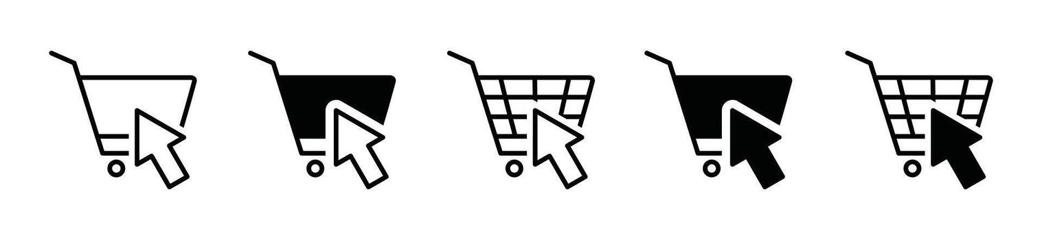 Click button shopping cart icons set. Full and empty shopping cart or trolley icon. Online shop, purchase, buy, sale symbol collection for apps and websites - illustration vector