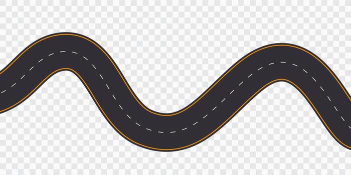 Winding road top view, highway curve path. Empty horizontal way, map. Wavy road template, game, design element. vector