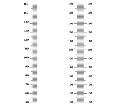 Set Height meter from 50 to 160 measure markup line ruler, vertical stadiometer scale. Kids height chart growth stickers for wall. vector