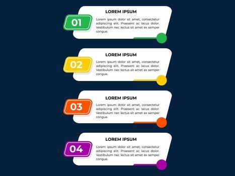 dinámica cuatro pasos vertical infografía con un moderno angular diseño y un oscuro antecedentes vector