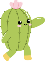 schattig tekenfilm cactus karakter wandelen met bloem Aan hoofd png