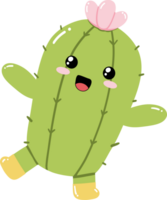schattig tekenfilm cactus karakter met bloem golvend en glimlachen png