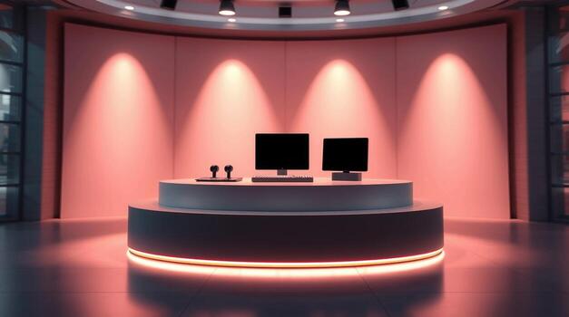 3d rendering of a modern store with a computer monitor photo