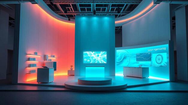 A display with a large screen and a lighted display photo