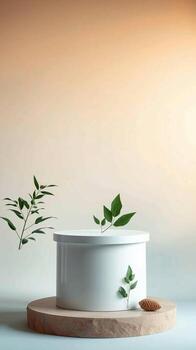 A white bowl with a plant on top photo