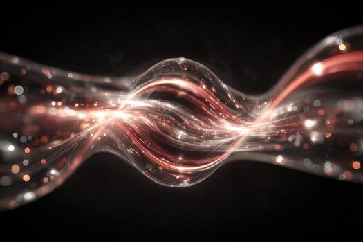 Dynamic waves of light intertwine gracefully, showcasing a blend of warm tones and bright particles against a dark backdrop, creating a captivating and hypnotic atmosphere photo