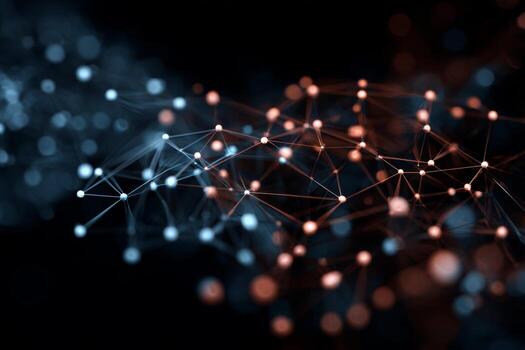 Colorful nodes and lines create a captivating design representing a network, showcasing the interplay of technology and data in a dark background setting photo