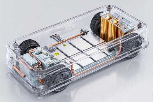 Detailed exploration of electric vehicle battery design featuring an internal layout that highlights key components and wiring configurations. This model serves as an educational resource photo