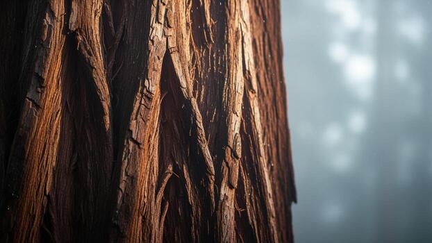 A close up of a tree trunk with a foggy background photo