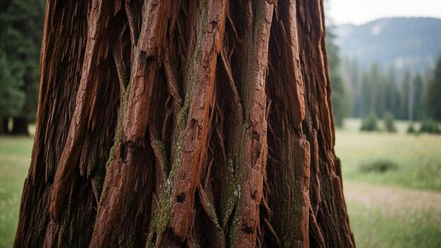 A close up of a tree trunk in the middle of a field photo
