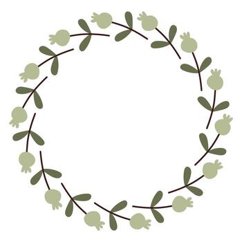 Autumn blue green berry circle frame. Round border made of fall berries. The berries have different shapes and are arranged in a circle. flat isolated on white background. vector