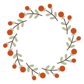 Autumn red and blue berry circle frame. Round border made of fall berries. The berries have different shapes and are arranged in a circle. flat isolated on white background. vector