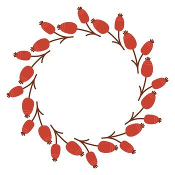 Fall red berry circle frame. Round border made of fall berries. The berries have different shapes and are arranged in a circle. flat isolated on white background. vector