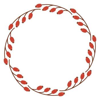 Autumn cute red berry circle frame. Round border made of fall berries. The berries have different shapes and are arranged in a circle. flat isolated on white background. vector