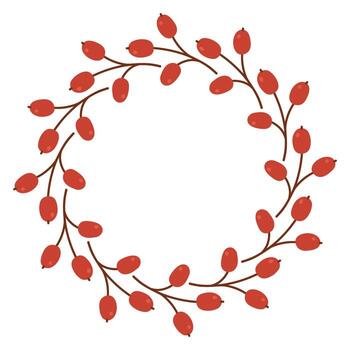 Autumn simple red berry circle frame. Round border made of fall berries. The berries have different shapes and are arranged in a circle. flat isolated on white background. vector