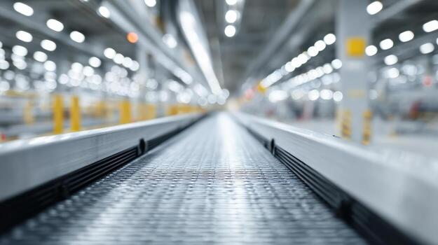 Conveyor Belt In Modern Industrial Warehouse. Efficient Logistics And Automation In Manufacturing photo