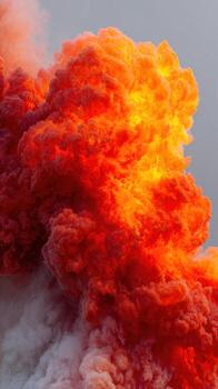 Vibrant Explosion Of Colorful Smoke Against A Clear Sky. Dynamic Display Of Fiery Hues photo
