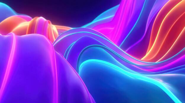 Colorful Abstract Waves In Neon Light. Vibrant Digital Art Showcasing Flowing, Luminous Shapes photo
