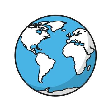 Globe shows continents and oceans, representing earth day and environmental awareness, in a simple, cartoon style, promoting a positive and educational message. vector