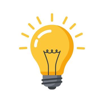 Bright yellow lightbulb shines on white background, symbolizing innovation and creative thinking with its radiating light rays, conveying a sense of inspiration. vector