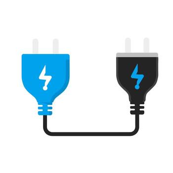 Electrical plugs connect with a cable on a white surface, symbolizing power and connection with a modern and minimalist feel. vector