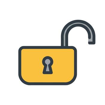 Yellow padlock unlocks security revealing keyhole against white background, symbolizing freedom and access with a sense of liberation. vector