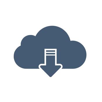 Blue cloud with arrow pointing down represents downloading data from the internet, symbolizing file transfer and cloud storage in a simple and modern style. vector