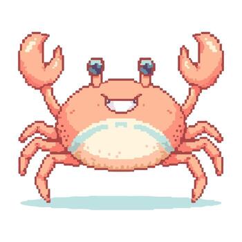 Pixel Crab Character with Open Claws and Happy Cartoon Expression vector