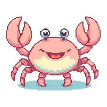 Pixel Crab Character with Big Claws and Happy Smiling Face vector