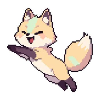 Pixel Jumping Fox Character with Playful Pose and Wagging Tail vector