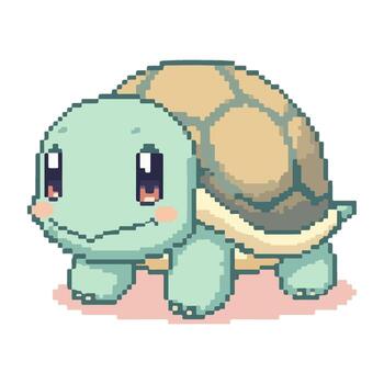Pixel Turtle Character Walking Slowly with Round Shell and Sweet Face vector
